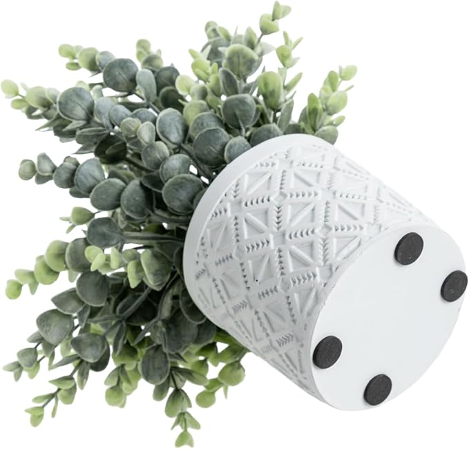 MyGift Artificial Eucalyptus Plant Gray Concrete Pot Geometric Pattern | Lifelike Eucalyptus Foliage, Geometric Embossed Detail, Maintenance Free Décor, Modern Accent, Natural Greenery Look