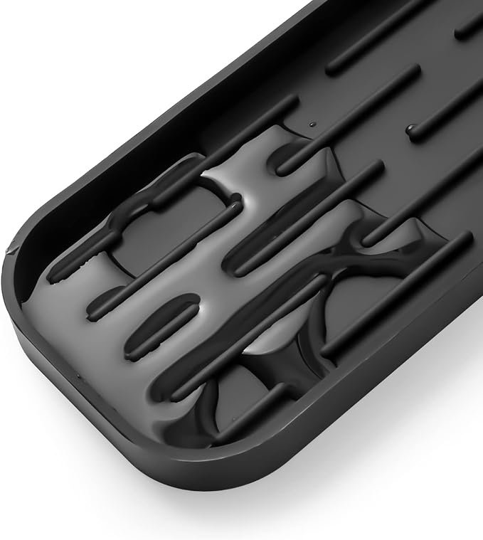 MicoYang Silicone Kitchen Sink Organizer Tray for Multiple Usage,Eco-Friendly Sponges Holder for Kitchen Bathroom Counter or Sink,Dish Soap Dispenser,Scrubber,Bottle,Cup (Black, 12"×4")