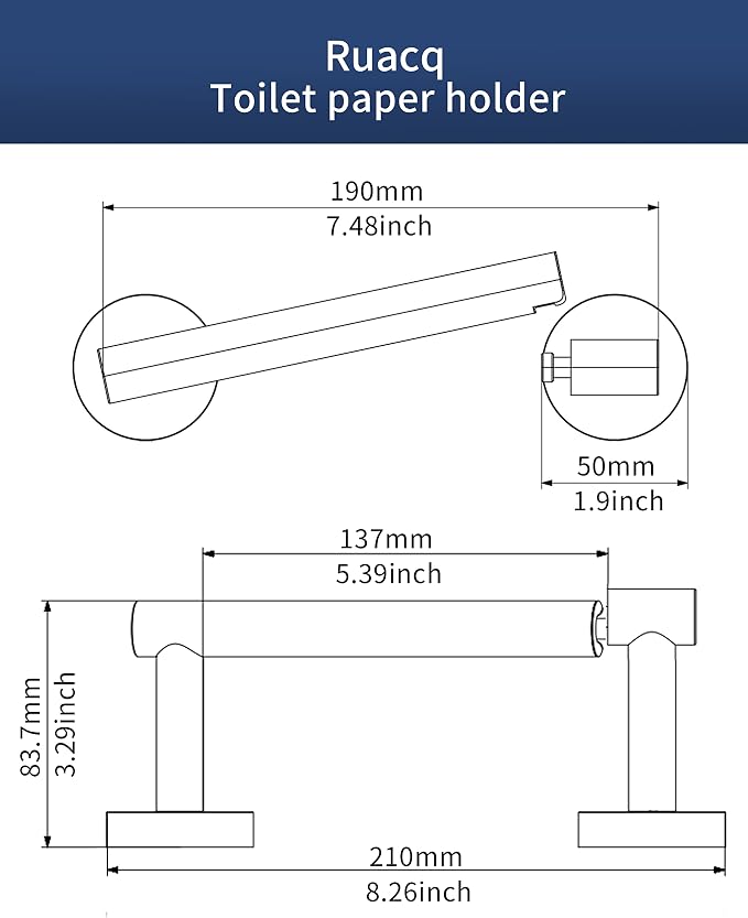 RUACQ Brushed Nickel Toilet Paper Holder Wall Mount for Bathroom | Dual-Post Pivoting Tissue Roll Holder with Round Base, 304 Stainless Steel, Rustproof, Screw-in, for Hotels & Apartments
