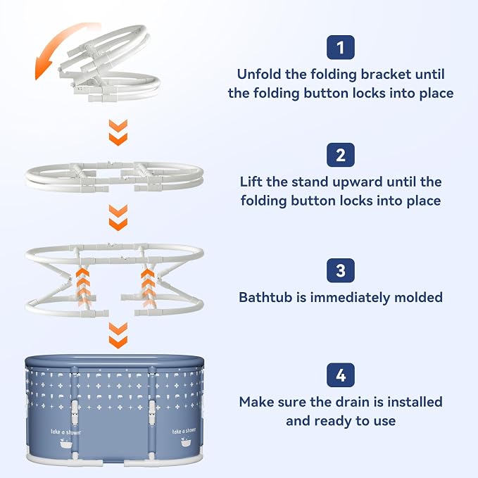 Portable Bathtub, Foldable Bathtub 37.4x21.6x21.6in, White Brown Stripes) | Inflatable Bathtub Free Standing Tub with 2 Drain Ports, Space Saving, Hot Tub, Ice Bath Tub, Indoor Outdoor