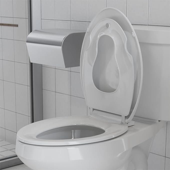 Built-In Toddler Toilet Seat, 19" Elongated White Potty Training Seat with No-Wiggle Design, Easy Install and Detachable for Both Child and Adult Use