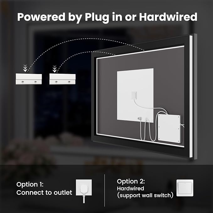 WTTY 40"x32" LED Bathroom Mirror with Black Frame | Aluminum Alloy Framed, Anti-Fog, Dimmable, 3 Color Temperature, Memory Function, Tempered Glass, Lighted Vanity Wall Mirror