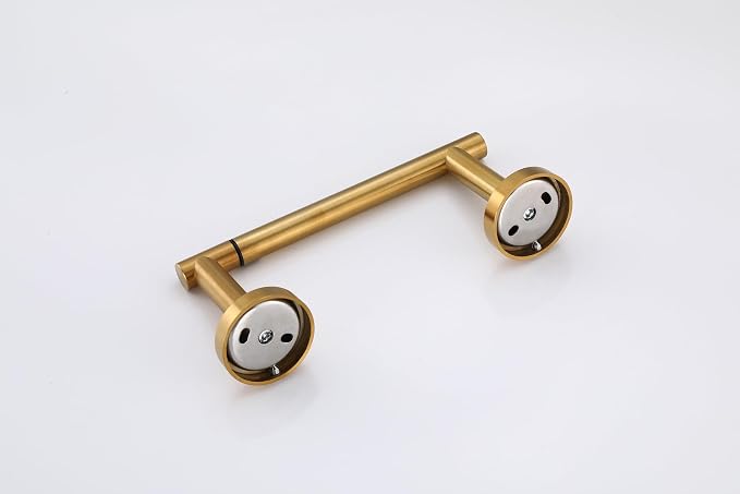 POKIM Brushed Gold Toilet Paper Holder - 304 Stainless Steel Double Post Wall Mount Tissue Dispenser, Anti-Slip Design, Fits Mega/Jumbo Rolls, Rustproof Bathroom Accessory for Home & Commercial Use
