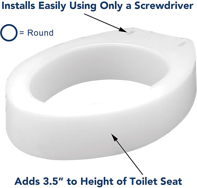 Carex Toilet Seat Riser, Round Raised Toilet Seat Adds 3.5 inches to Toilet Height, for Assistance Bending or Sitting, 300 Pound Weight Capacity Toilet Riser