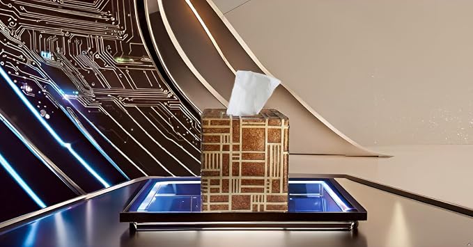 Hymmah Modern Square Tissue Box Cover Holder,Bathroom Accessories Decor Unique Design Tissue Box Cover for Bathroom Vanity Counter Tops Also Great for Bedrooms and Living Rooms