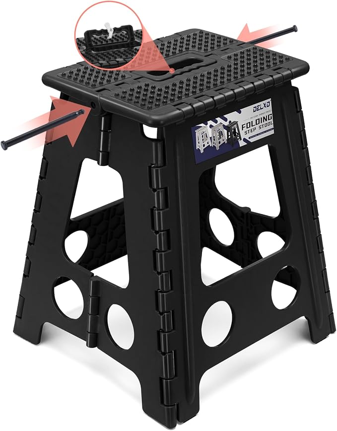 Delxo 16 Inch Folding Step Stool,Foldable Step Stool for Adults Black Dot | Step Stool with Safety Lock,Portable Collapsible Step Stool,Non-slip Folding Stools for Kitchen Bathroom Bedroom Garden 1PC