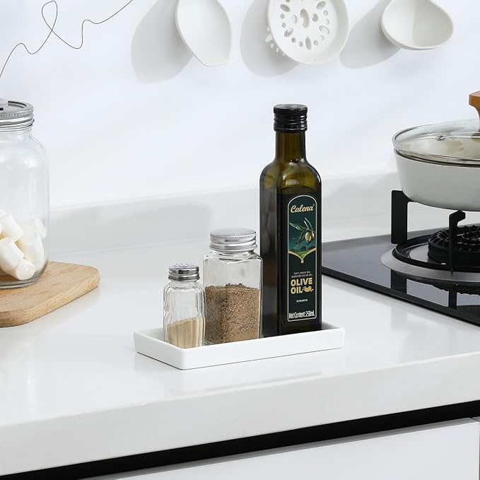 Luxspire Bathroom Vanity Tray Ceramic Perfume and Jewelry Dish, Mini, White | 6.7 x 3.5 inch Smooth matte ceramic, easy clean, anti-slip bottom, organize soap dispenser jewelry candles