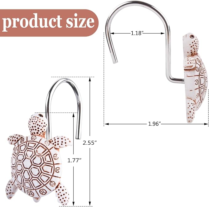 Decorative Shower Curtain Hooks,12Pcs Seashell Turtles Shower Curtain Rings | Ocean Shower Curtain Hangers Theme Bath Shower Hooks Decor for Beach Ocean Themes