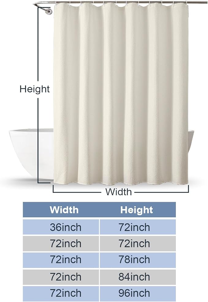 Cream Shower Curtain for Bathroom 96 Inches Extra Long, Elegant 3D Embossed Textured Fabric Shower Curtains, Water Repellent, Machine Washable, Hotel Style, 72" W x 96" L, Cream