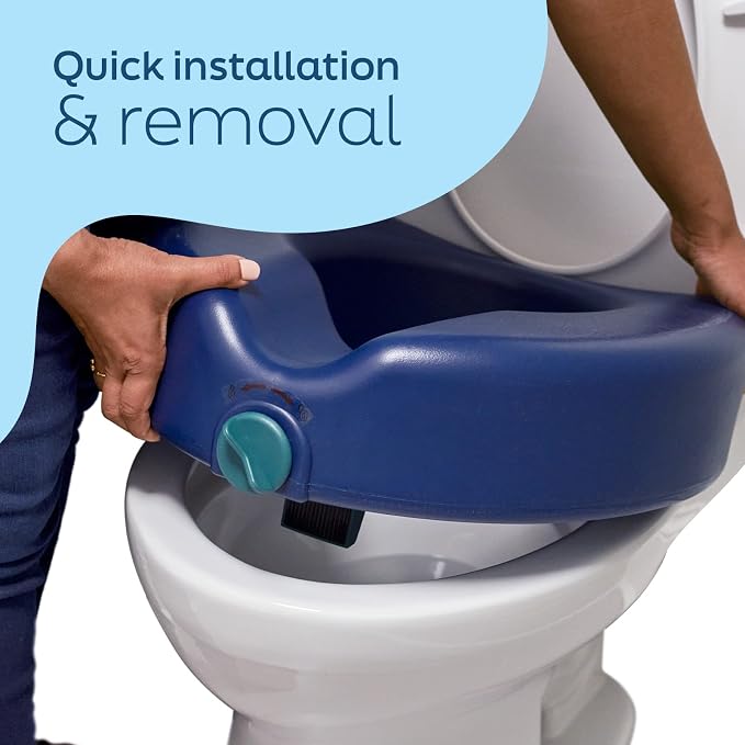 Medline Elevated Locking Toilet Seat, No Arms, 5-Inch Height, Enhanced with Microban Antimicrobial Protection, 350 lb Weight Capacity, Blue - Secure & Comfortable, Easy Installation