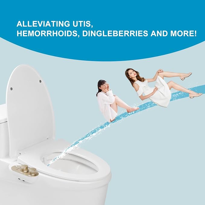 GLIGAM Hot and Cold Bidet Attachment for Toilet Seat, Warm Water Bidet | Ultra-Slim Bidet- Non-Electric with Self Cleaning Nozzles, Leak Proof, Adjustable Pressure Control & Angle Controls