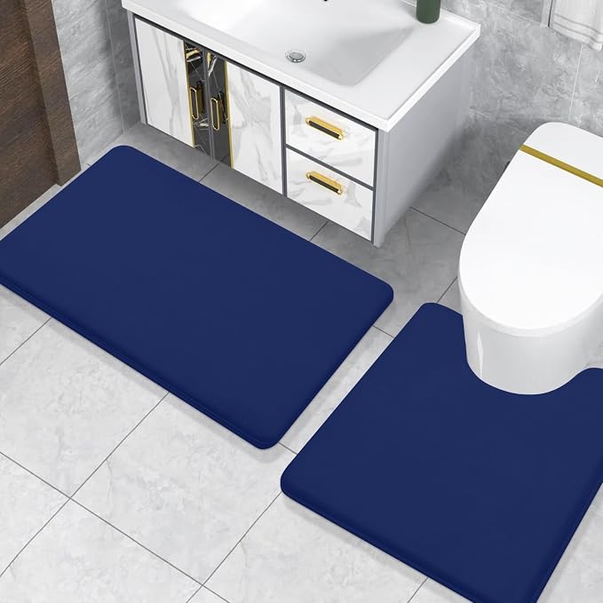 Smiry Memory Foam Toilet Rugs 20x20, Extra Soft Absorbent Bathroom Rugs | Navy Blue, Quick Dry Machine Washable Non-Slip Contour Bath Mat for Toilet