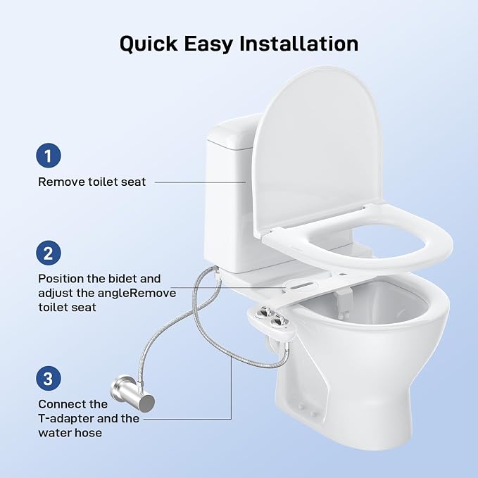 Toilet Bidet Attachment, Non-Electric Dual Nozzle (Feminine/Bidet Wash), Self-Cleaning Fresh Cold Water Sprayer Bidets for Toilets with Adjustable Water Pressure (Dual Knob, Black)