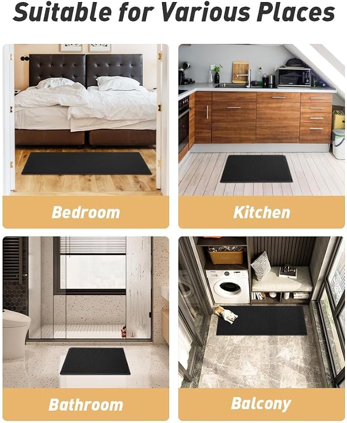 AMOAMI Upgraded Waffle Bath Mat, Super Absorbent Non Slip Bath Mats for Bathroom Floor, Washable Bathroom Rugs with Tassels, Rubber Backed Bathroom Mats, Ultra Soft, 24" x 36", Black
