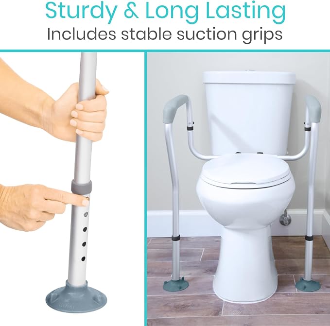 Vive Toilet Frame Rail for Elderly & Disabled - Adjustable Grab Bar Rail | With Arms, Safety Support Handles for Seniors, Handicap Bathroom Mobility Aids, Sit to Stand Assist to Help Adults Get Up