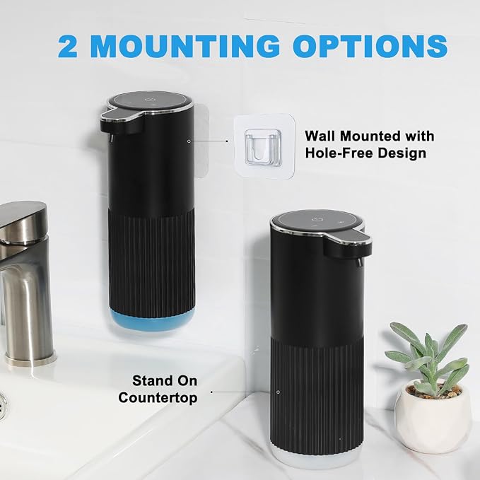 RYTOXILO Automatic Foaming Soap Dispenser, 2 Pack Black Touchless Foam Hand Soap Dispenser Bathroom, 13.5 Fl Oz Plastic Electric Auto Foaming Dish Soap Dispensers Wall Mount for Kitchen
