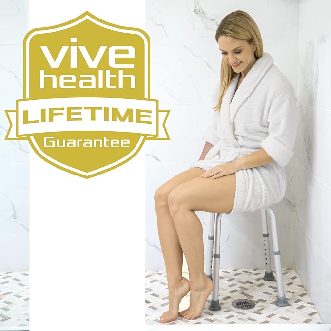 Vive Shower Stool for Inside Bath - Small, Adjustable, Plastic, Round, Non-Slip - Bathtub Seat Chair for Bathroom Safety - Waterproof Medical Universal Tub Bench for Elderly, Senior, Women, Adults | Non-Slip - Bathtub Seat Chair for Bathroom Safety - W...