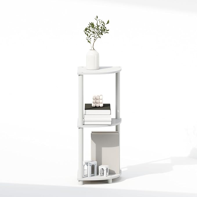 Furinno Turn-N-Tube Corner Shelf, 3-Tier Corner Bookshelf, White | Display Storage Shelves with Open Shelves, for Organization and Storage, Living Room, Home Office, Garage