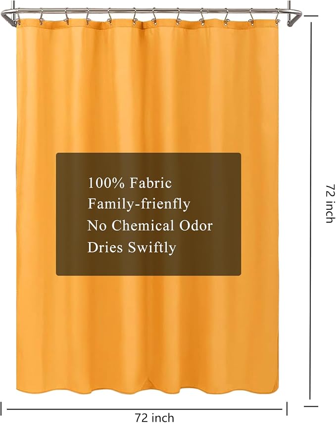 LLSCL Orange Yellow Fabric Shower Curtain Liner with Magnets, Waterproof Hotel Quality, 72 x 72 Machine Washable