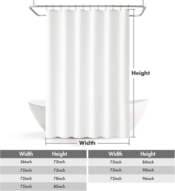 MIULEE W72*L80 Extra Long Linen Shower Curtain White 12 Metal Hooks | Washable, Heavy Fabric Shower Curtain Set, Waterproof Thick Cloth Shower Curtain, Bathroom Hotel Bathtub