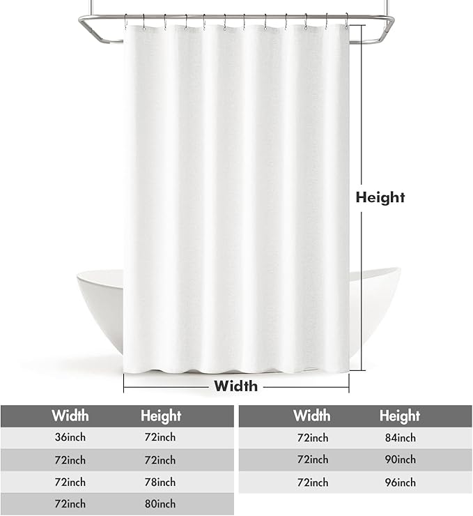 MIULEE W72*L96 Extra Long Linen Shower Curtain White 12 Metal Hooks | Washable, Heavy Fabric Shower Curtain Set, Waterproof Thick Cloth Shower Curtain, Bathroom Hotel Bathtub
