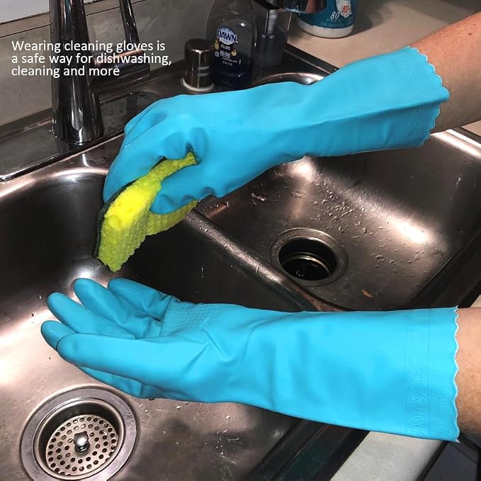 Alimat PluS Kitchen Gloves Latex Free, Cotton Flock Liner, 4 Pairs, Large | Reusable Dishwashing Gloves with Non Slip Embossed Texture, Waterproof Cleaning Gloves for Laundry, Gardening