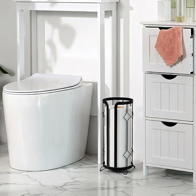 Epicano Toilet Paper Holder Stand Frees Standing,Black | Waterproof Raised Feet,Rustproof,Fit 3 Mega Rolls,No Drill No Assemble,Instant Paper Storage,Space-saving Renter Friendly