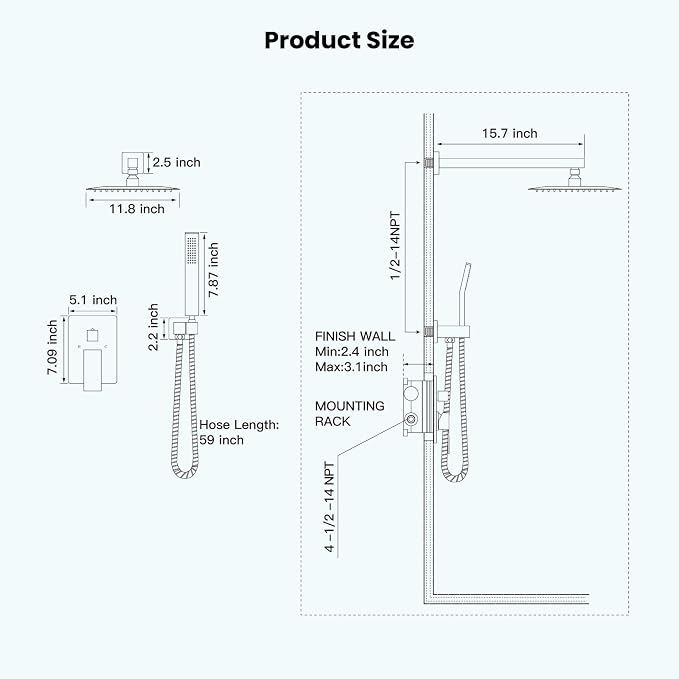 gotonovo Shower Faucet Set with Handheld Spray Oil Rubbed Bronze,12'' Head | SUS304 Rainfall Shower Head and Handle Set System Fixture,Pressure Balance Valve Trim Kit,Single Handle,Wall Mount,All Metal