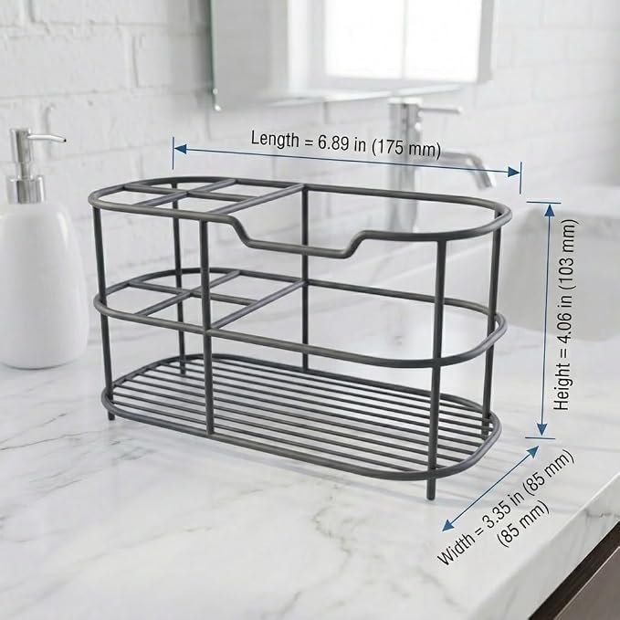 Bathway Toothbrush Holder for Bathroom, 6.9"L x 3.4"W x 4"H, Matte Gray, L | Waterproof, Rust-Proof, More Durable, Multifunctional, Large-Capacity, Non-Slip, Anti-Tip, Self-Draining, Stylish Appearance