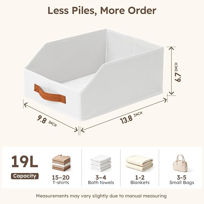Fabric Storage Bins for Organizing - 12 Pack Large Trapezoid Collapsible Storage Bins with Front Handle, Closet Organizers and Storage for Bedroom, Home Shelves, Small Spaces, White
