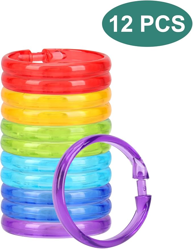 Colorful Shower Curtain Hooks - 12 Pcs Circular Plastic Shower Curtain Rings for Bathroom - O Shaped Transparent Rainbow Color Shower Hooks Rings for Shower Curtain Rod
