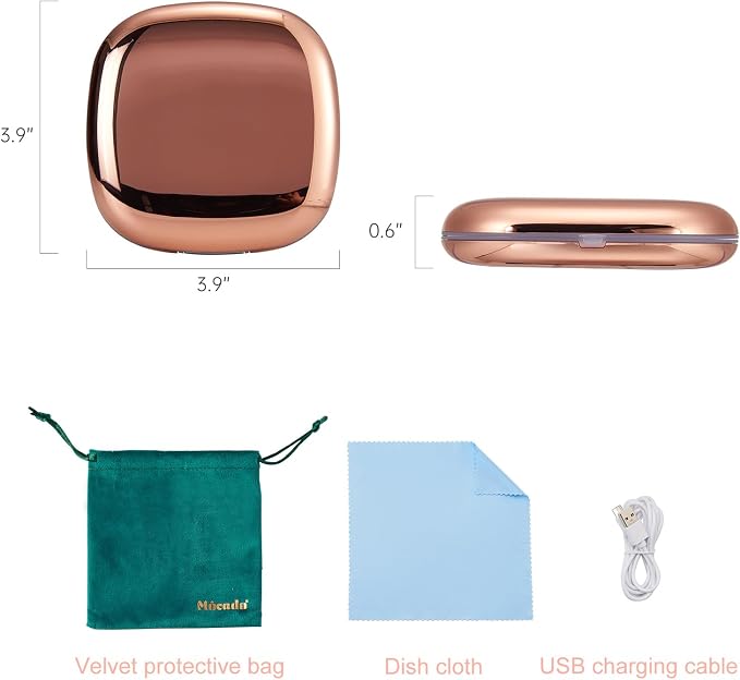 Mocado Compact Mirror with Light-4 Inches Compact 1x/10x Magnifying Mirror | Double Sides Lighted, 3 Colors Lighting, 0-100% Brightness, Diammable Touch, 1200mAh Rechargeable, For Pocket, Purse