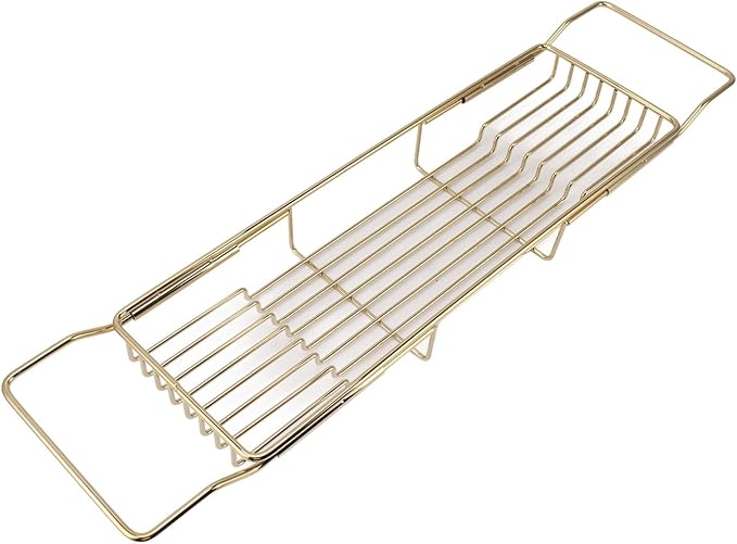 Marhynchus Metal Marble Bathtub Rack, Bathtub Caddy Tray Stainless Steel Shower Caddy Tray with Extending Sides, Bathroom Trays (Gold Green)