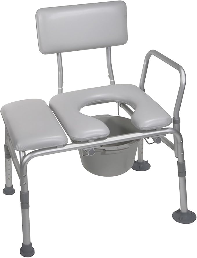 Drive Medical Transfer Bench Commode Chair for Toilet, Gray | Padded Transfer Bench Commode Chair Offers Comfortable, Stable Support for Toilet Use and Access, Gray