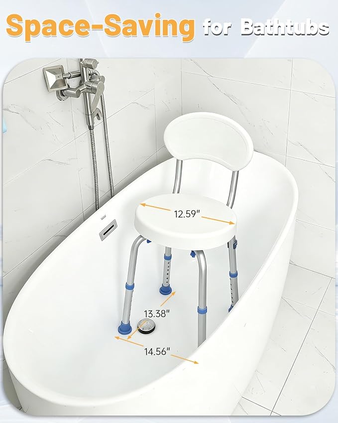 HSA/FSA Swivel Shower Chair for Inside Shower, Upgraded Small Shower Chair with Back, Adjustable Shower Stool for Inside Shower, Shower Chair for Inside tub Bath Stool for Senior/Pregnant
