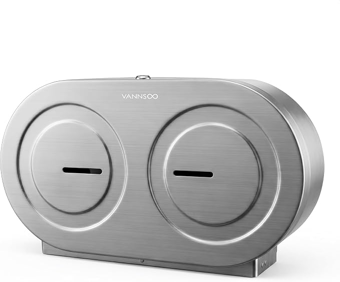 Twin Jumbo Toilet Paper Dispenser Wall Mount, 9" Commercial | Stainless Steel Double Roll Toilet Paper Holder, Industrial Large Tissue Dispenser with Lock, Brushed