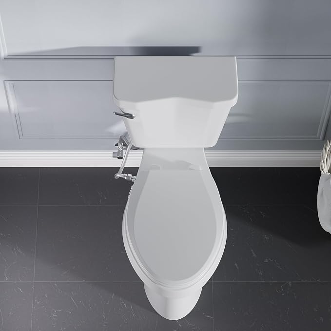Clirass Bidet Toilet Seat, Soft Close Elongated Toilet Seat, Button control Feminine/Posterior Wash Switch, Knob Control Water Pressure,White Bidet Seat Attachment with Brass inlet Easy Installation