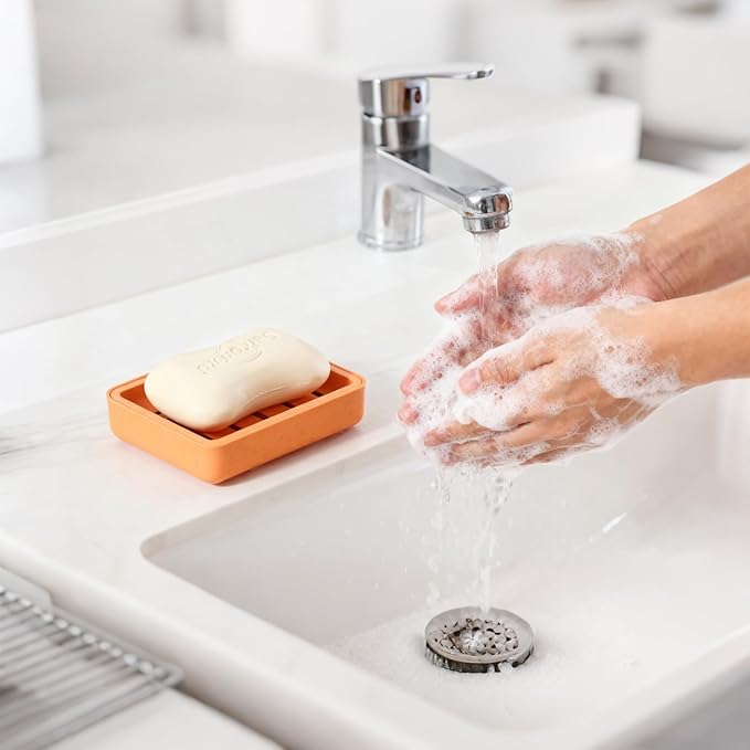 Soap Dish with Drain 2 Pack Plastic Sponge Holder for Shower | Soap Box Double Layer Draining Soap Case Soap Container Easy Cleaning for Bathroom Kitchen Sinks