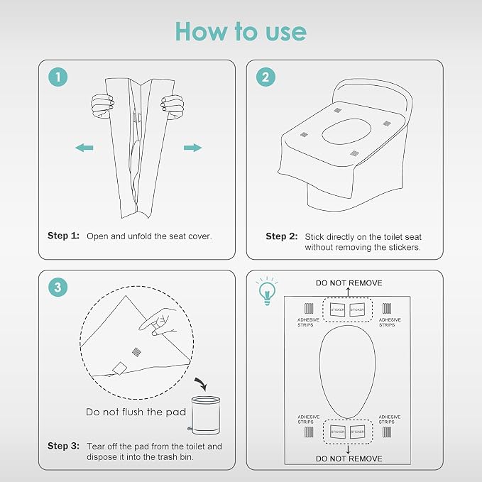 TRIPTIPS Toilet Seat Covers Disposable Travel Pack 20 count|Faster use-Sticker free|Waterproof|XL Disposable Toilet Seat Cover for Adults and Kids, Individually for Public Restroom/Airplane