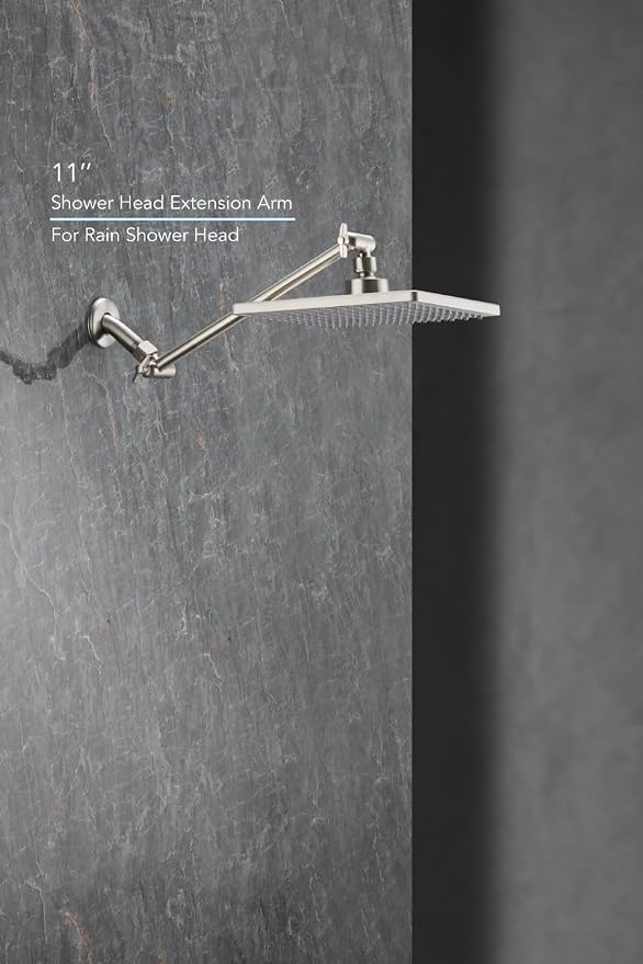 11 Inch Adjustable Shower Head Extension Arm With Locking Set Screw, Singing Rain 304 Stainless Steel Nickel Brushed Angle Height Adjustable, G1/2 Universal Connector Compatible (Nickel Brushed)