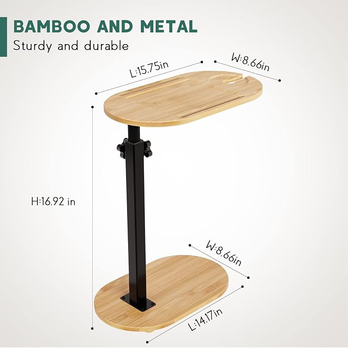 Bamboo Bath tub Tray Table with Adjustable Height | Freestanding Bathtub Tray Bath Caddy Tray against Wall, Bathtub Side Table for Luxury Bath Patent Protected (Natural)