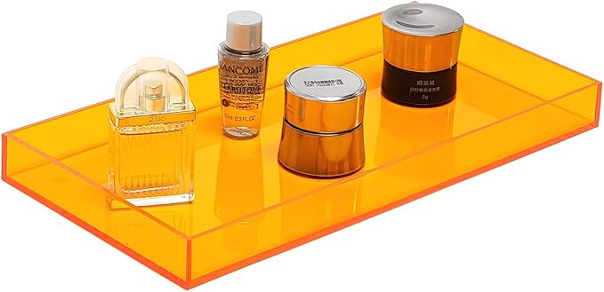 ROYALITA Acrylic Tray for Countertop, Guest Towel Holder Tray for Bathroom | Vanity Trays for Napkin Perfume Jewelry Makeup, Bathroom Tray for Soap Dispenser, Aromatherapy, Cup & Candle, Orange