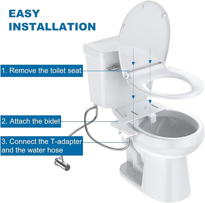 Toilet Bidet Attachment, Non-Electric Dual Nozzle (Feminine/Bidet Wash), Self-Cleaning Fresh Cold Water Sprayer Bidets for Toilets with Adjustable Water Pressure (Paddle Shifters, White)