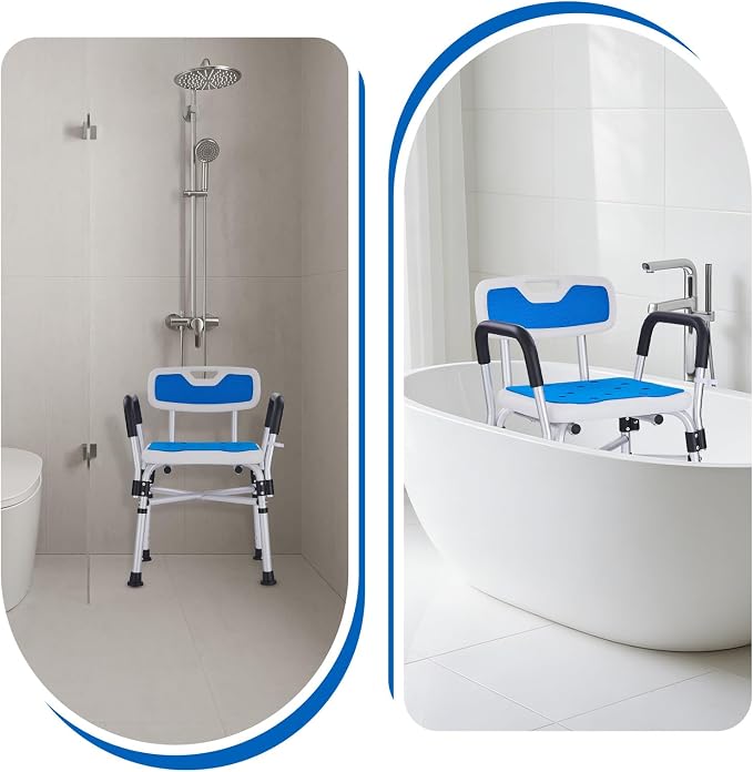 Shower Chair for Elderly and Disabled Inside Shower,Blue | 6-Height Adjustable Shower Seat for Inside Tub,Shower Chair with Arms and Back 400 LB Heavy Duty