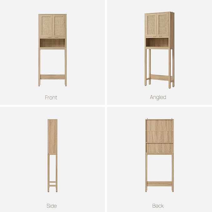 SICOTAS Over the Toilet Storage Cabinet, Rattan Door Bathroom Organizer | Freestanding Bathroom Organizer with Adjustable Shelf, Over Toilet Storage Cabinet for Bathroom, Laundry Room, dnd Restroom