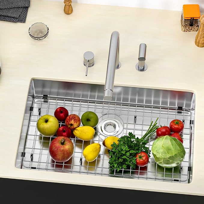 Sink Bottom Grid Protector, 28.7"L X 14.2"W Stainless Steel Sink Grate for Single Kitchen Sink with Drain Hole