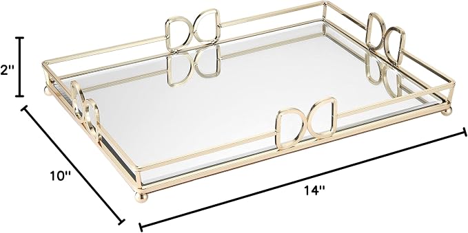 Large Gold Mirrored Tray for Makeup Vanity, 14x10 Entire Length Perfume Organizer for Dresser Top, Elegant Decorative Countertop Storage