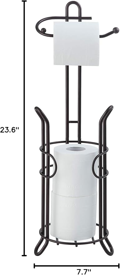 SunnyPoint Freestanding Toilet Paper Holder with Storage – Holds 3 Spare Rolls, Heavy-Duty Steel, Oil Bronze Finish, Easy Assembly, Space-Saving Bathroom Organizer