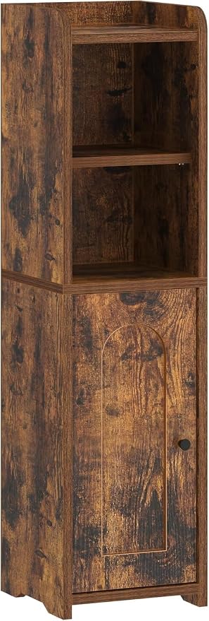 Hzuaneri Bathroom Storage Cabinet, Narrow Toilet Paper Cabinets with Doors | Small Corner Floor Cabinet with Doors and Adjustable Shelf, Bathroom Organizer for Small Spaces, Rustic Brown BC19701X