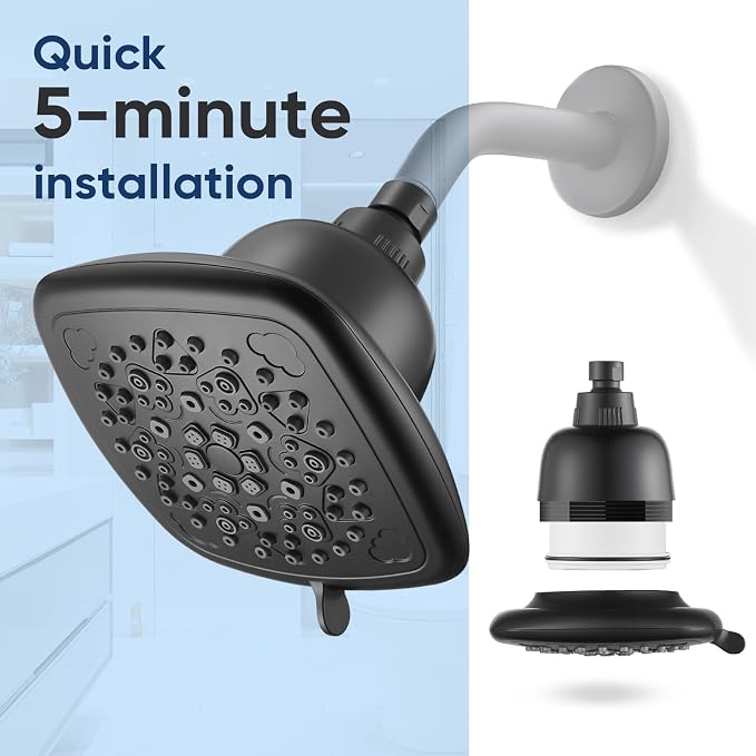 Cobbe Filtered Shower Head, 7 Modes High Pressure Shower Heads Matte Black | Shower Head with Filters for Hard Water for Remove Chlorine and Harmful Substances (Midnight Black Matte, 6 Inch Square)